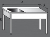 Mycí stůl 1000x700x850, dřez 500x500 hl.250